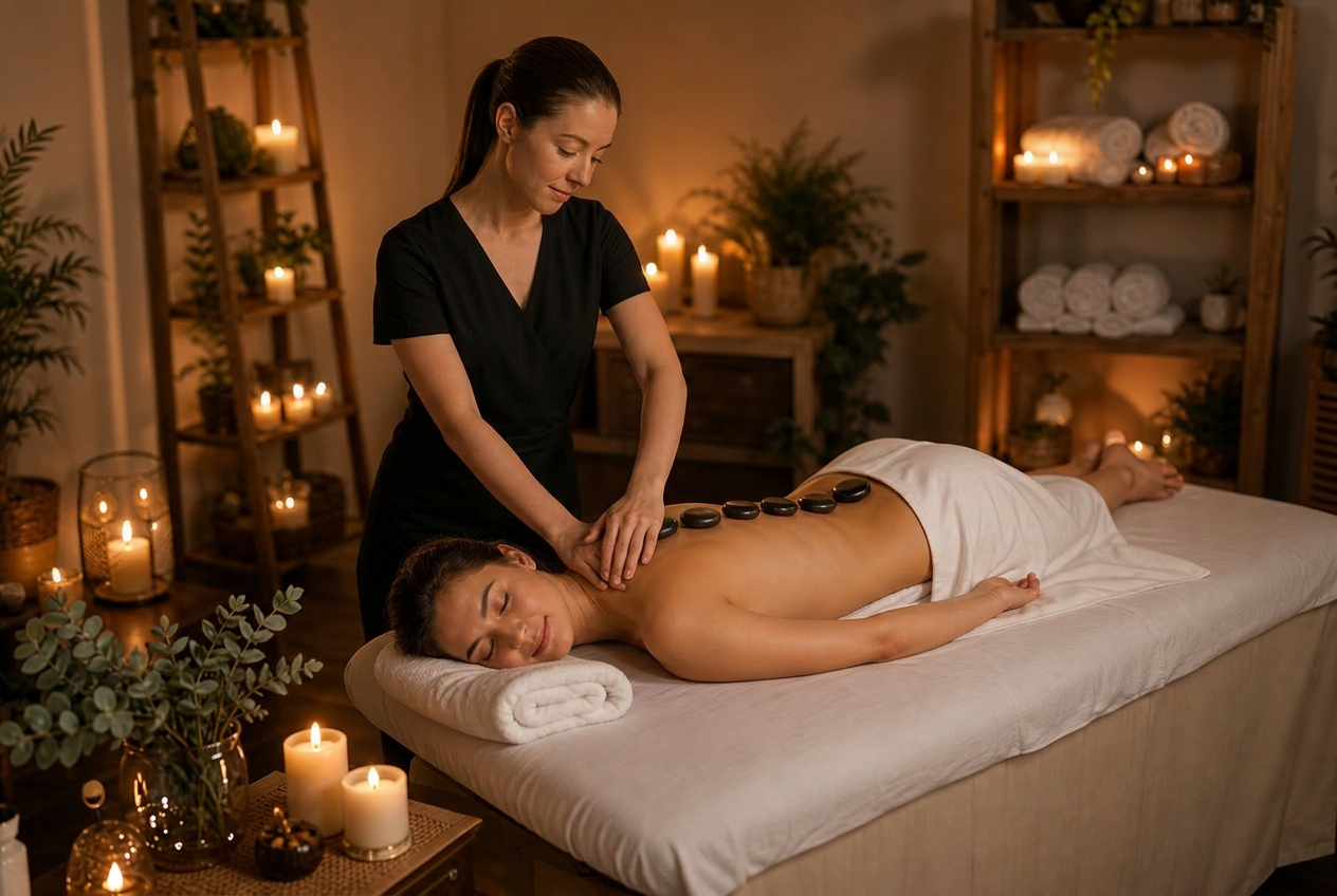 Massage therapist with a client during a session